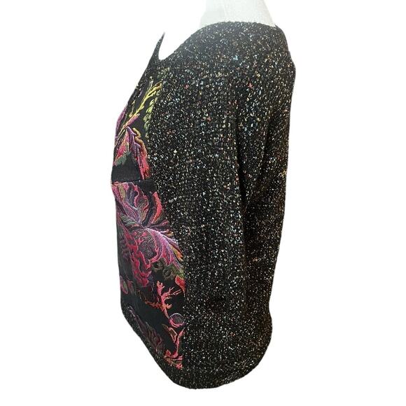 Embroidered Metallic James Coviello Sz Small Petite Black Sweater Fall Florals - Picture 3 of 8